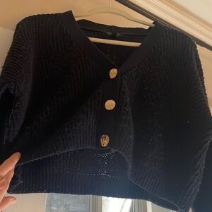 Black cropped Topshop sweater with gold buttons
